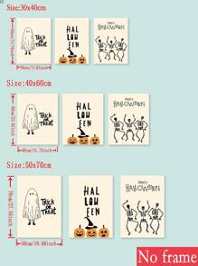 3pcs Halloween Canvas Wall Arts Set - Vibrant Skull & Pumpkin Prints , Frameless Polyester Posters, Perfect For Living Room, Bedroom, Hallway Decor, Halloween Decorations, Perfect For Fall Room Decor Home Decor Fall Decor