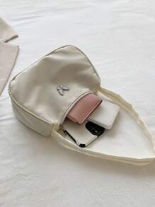 1pc Nylon Zipper Small Shoulder Bag, Reversible, Simple And Lightweight Butterfly Shoulder Bag, Butterfly Pendant Underarm Bag, Gift Between Friends, Suitable For Daily Use (White) - White - View 3