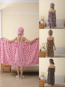 1pc Women's Wearable Bath Towel, Multiple Colors, Polyester Fiber Jacquard Heart & Letter Pattern Bathrobe Or Kitchen Hand Towel, Face Towel, Hair Drying Cap, Absorbent Quick-Dry Soft, Suitable For Bathroom, Hotel, Party, Beach, Travel, Holiday Gift