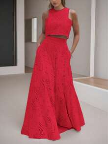 (1 chiếc) Chân váy chữ A thêu hoa khoét rỗng kiểu cổ điển, thanh lịch và tinh tế, không bao gồm áo lót, phong cách Gothic, phù hợp cho Giáng sinh, Xuân/Hè, phong cách Bohemian, lễ hội âm nhạc, tựu trường, mùa cưới. - Đỏ - Xem 3