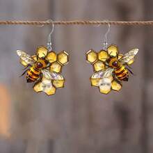 Needle Honeycomb Bee Pattern Acrylic Earrings Lovely Summer Cute Bee Earrings - Nhiều màu - Xem 4