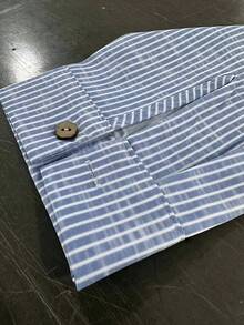 Plus Size Spring Summer Autumn Women's Striped Loose Notch V-Neck Shirt - Màu xanh lam - Xem 3
