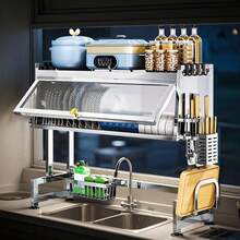 Escurridor de Trastes sobre Fregadero,Escurridor de Trastes con Puerta,Escurridors Trastes sobre Fregadero 2 Niveles,33.5''Escurreplatos sobre el Fregaderos,para Secado y Almacenamiento con Soporte - 1 - Ver 1