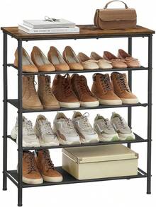 VASAGLE Zapatero, Organizador de Almacenamiento de Zapatos de 4 Niveles para Entrada y clóset, Capacidad para 9 a 12 Pares de Zapatos, 3 estantes de Tela, Marco de Acero, Industrial, café rústico y - Marrón rústico + negro - Ver 13