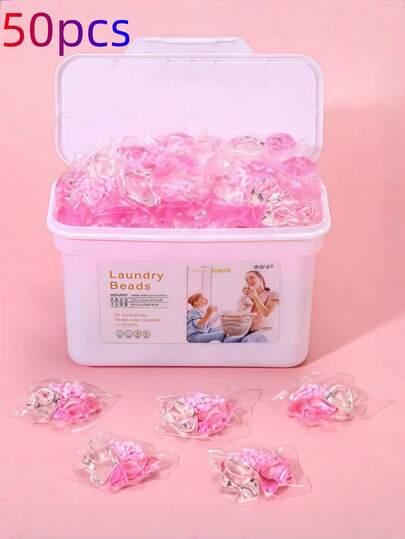 5-In-1 Laundry Detergent Capsules, Fragrance Beads, Fabric Softener, Concentrated Laundry Liquid, Laundry Pearls, Deep Cleaning Stain Removal Laundry Pearls, Long-Lasting Fragrance, Lint Removal, 50pcs 3-In-1 Cherry Blossom Laundry Detergent Capsules, Powerful Cleaning, Softening, Stain Removal Laundry Balls (Random Old/New Version)