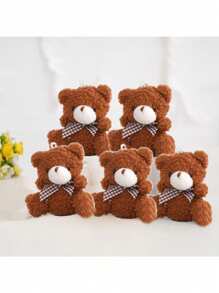 5个卡通领结泰迪熊毛绒玩具，可DIY钥匙扣、包包挂件，适合情人节、毕业派对、生日礼盒、婚礼派对装饰、生日派对DIY装饰、包包钥匙扣挂件、圣诞节、儿童派对礼物、儿童礼物、泰迪熊 - 彩色 - 查看 10