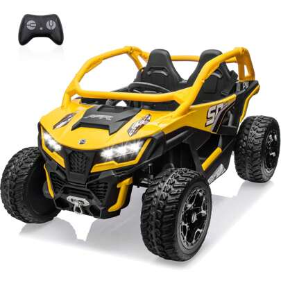 24V Ride On Toys For Big Kids 10AH Real Spacious 2-Seater, 4 X75W Motor 5MPH Ride On Car Kid UTV For Kids 3-8, EVA Tire, Remote Control, Bluetooth Music, 4 Spring Suspension