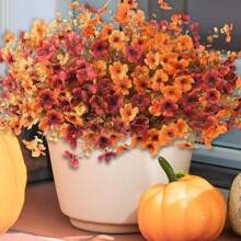 12 件户外人造秋季花，抗紫外线假植物，仿塑料花卉橙色灌木悬挂花植物适用于家庭厨房阳台花园窗台秋季装饰
