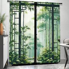 2pcs Bamboo Forest Landscape Curtains, Chinese Ink Painting Pattern, Living Room Bedroom Home Privacy Protection Sun Shade Curtains, Oriental Zen Style Decoration - Nhiều màu - Xem 4