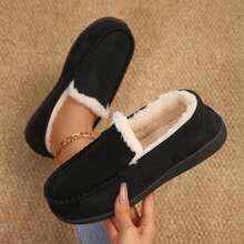 Women Warm Lined Slippers Loafers Casual Slip On Shoes Walking - màu đen - Xem 5