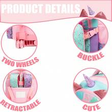 Rolling Backpack For Girls Backpack With Wheels For Elementary Student Kids School Bag With Lunch Box Pencil Case For Girls Ages 6-12 Years Old - Pink - View 5