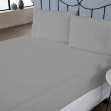 Double Bed Set With Elastic Fitted Sheet, 3 Pieces, 100% Micro Percale, 400 Thread Count, And Pillowcase - Xám - Xem 5
