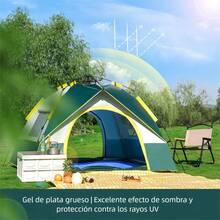 Carpa al aire libre impermeable y resistente a los rayos UV, carpa automática de apertura rápida para campamentos, carpa plegable para playa para 2-4 personas con dos puertas y dos ventanas - Verde - Ver 5