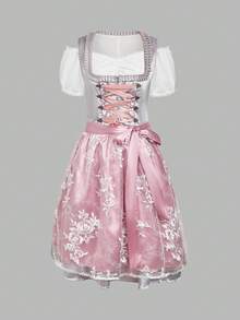 慕尼黑啤酒节服装女式3件套德国连衣裙巴伐利亚啤酒狂欢节服装，万圣节 - 粉色 - 查看 2