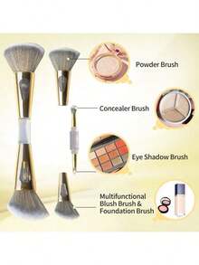 4-In-1 Multifunctional Makeup Brush, Detachable Brush For Contouring, Foundation And Touch-Ups, Transparent Model, Portable, Long And Soft Bristles - Dorado - Ver 7
