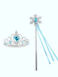 2 piezas/4 piezas Corona de princesa azul y varita mágica para niños, accesorios de disfraz de princesa Frozen, artículos de utilería para fiestas y actuaciones
