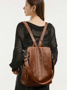 2026 New Retro Women's Leather Backpack Multi Functional Large Capacity Women's Backpack Anti Theft Girls' Travel Backpack Backpack - Brown - View 11