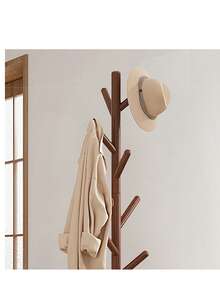 独立式衣架，卧室挂包架，木质衣帽架，简易衣架，室内挂衣架 - 咖啡棕 - 查看 8