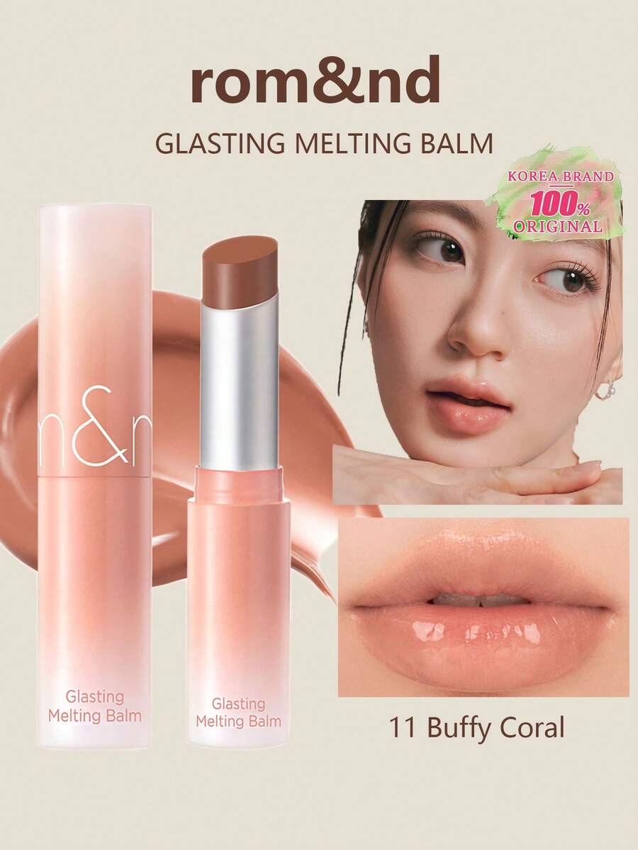 Rom&nd Romand GLASTING Melting Lipstick, Shades: 11 Buffy Coral, Airy Skin-Melt Film, Blurred Iris Glow, Lip-Breathe Adherence, Peach Tea Jelly Sheer, Cool Rose Stardust, Frosted Mint Oxygen - Sáng bóng 11 San hô trâu - Xem 1