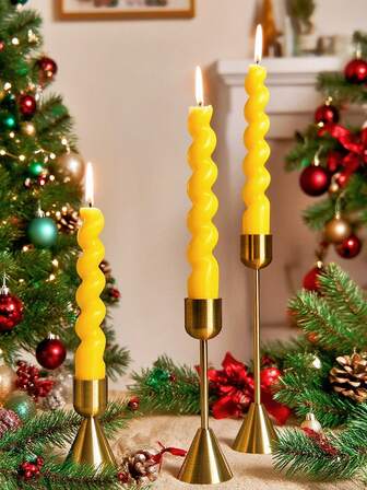 4 Christmas Long Aromatherapy Candles, 10 Inch Burgundy Smokeless Conical Gear Candle Holder, Including Aromatherapy Candles, Home Decoration Paraffin, Cotton Core - Burning Time Of 8 Hours, Halloween Home Atmosphere Decoration, Home Candle Holder Gift