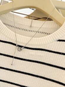 Suéter de punto acanalado de manga larga a rayas clásico para mujer, de longitud regular, tacto suave, forro térmico, cálido, de una sola pieza con tejido de punto a contraste acanalado, adecuado para uso diario, casual, viajes, aeropuerto, oficina, otoño/invierno