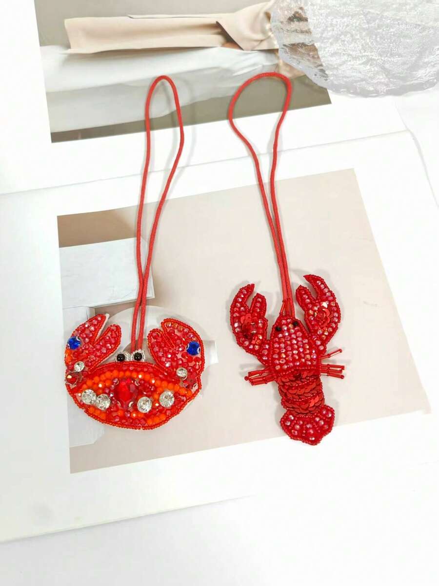 1pc Handmade Beaded Cartoon Lobster, Crab, Shell Animal Keychain Bag Charm - Multicolor - View 1