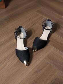 Outdoor Fashion Personalized Rhinestone Pointed Toe Black Thick Heel Breathable Party Children Student Flat Sandals - Black - View 4