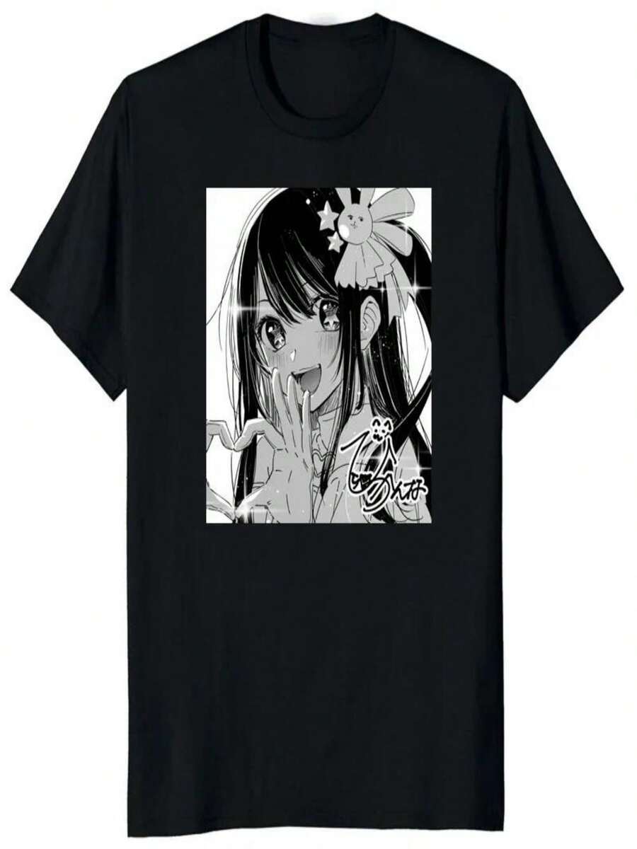 COOL SUMMER Anime Oshi No Ko Hosino Print Women T-Shirt Kawaii Ai Aqua Ruby Cartoon Short Sleeves T Shirt Summer Casual Loose Streetwear Top - 黑色 - 查看 1