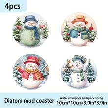 1 set/4 piezas/6 piezas/300 piezas Posavasos de barro de diatomeas con estampado de muñeco de nieve, adecuados para el hogar, cafetería, merienda, decoración de restaurantes, fiestas temáticas, decoración diaria y pueden ser entregados como regalos de Navidad