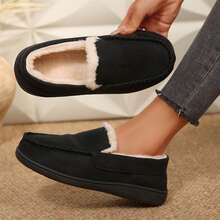 Women Warm Lined Slippers Loafers Casual Slip On Shoes Walking - màu đen - Xem 6
