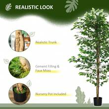 HOMCOM Lot de 2 plantes artificielles arbres artificiels ficus hauteur 1,80 m tronc branches liane lichen feuilles grand réalisme pot inclus, intérieur, vert - Vert - Voir 5