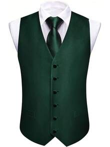 Formal Men Vest V-Neck Suit Vests Tie Bowtie Set Paisley Jacquard Waistcoat Clip Hanky Cufflink Lapel Pin Wedding 8PCShalloween - 翡翠綠 - 查看 5