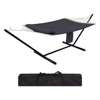 Techigher Double Hammock With Stand,  Soft Pillow, Steel Frame, Max Load 450lbs, Portable Hammock For Outdoor, Camping, And Backyard
