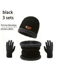 3Pcs Winter Beanie Hat Circle Scarves Touchscreen Gloves Set, Warm Thick Thermal Lined Skull Cap Gloves Neck Warmer For Men Autumn Outfits - A - View 7