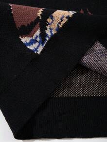 秋冬新款男士街头美式提花图案圆领休闲宽松插肩袖套头针织衫，男女通用