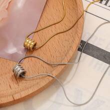 时尚简约不锈钢镀18K金串珠项链，女士不锈钢饰品，女士项链，不锈钢项链，女士魅力项链，适合女士日常佩戴 - 金黃色 - 查看 2