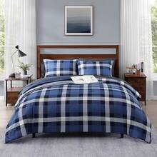 King Comforter Set, Classic Red Black Plaid-Piece Bedding Set, Farmhouse Lightweight All-Season Bed In A Bag With Sheets, Pillowcases & Shams, Home Decor - Xanh chàm - Xem 1