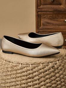 MonaNise 女士尖头时尚低帮平底鞋，户外休闲装，紫色、香槟色、红色、黄色、黑色 - 金色 - 查看 4