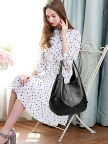 Women Medium Hobo Bag Stitch Detail PU Tote Bag