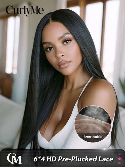 CURLYME 直发真人发假发，即戴即用，无需胶水，预剪裁，6x4高清蕾丝闭合，8-30英寸，180%密度，预先拔毛，自然发际线，未经加工，假日必备，适合初学者