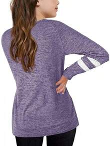 Apbondy Girls Shirts Casual Long Sleeve Crewneck Loose Striped Sweatshirts Pullover Tops