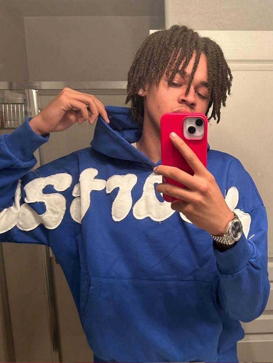 Unisex Y2K Streetwear Hoodie - Stylish Loose Fit Letter Print Sweatshirt For Men & Women, Casual Pullover Sweater For All Seasons - Màu xanh lam - Xem 1