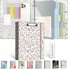 Carpeta organizadora de 3 anillos de 2.54, con portapapeles, 5 separadores con bolsillo, carpeta plástica, 18 etiquetas para divisores y porta bolígrafo (diseño Black Weeds, tamaño carta) - 01-Leopardo - Ver 16