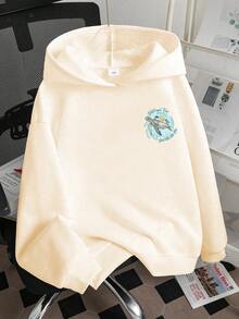 Felpa con cappuccio calda da ragazza con stampa di tartaruga marina a cartone animato