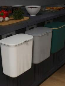 Hanging Trash Can With Adhesive Holder And Hanging Handle 9 Liters With Lid Kitchen Living Room Bathroom - Black - View 2