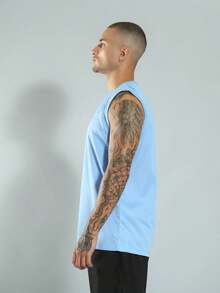 FITNATION MACHÃO Fitness Gym Tank Top For Men In DRYFIT Fabric That Dries Sweat Quickly - Light Blue - View 3