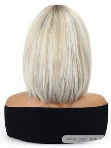 12 Inch Ombre Brown-Golden Synthetic Heatproof Wig With Bangs, Natural Looking, Suitable For Women's Daily, Party And Cosplay Use - Blonde Ombre - View 6