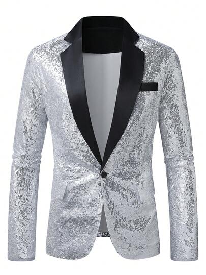 Men's Shiny Sequin Suit Jacket, Glittering Nightclub Performance Stage Formal Wear