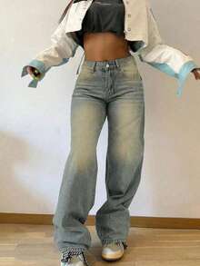 Teenagers' Retro Straight Leg Casual Jeans - Light Wash - View 1