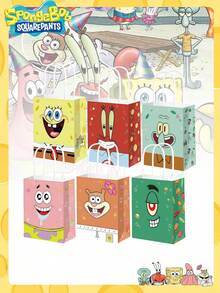 SpongeBob SquarePants 3/4/6/12 piezas Bolsas de regalo de papel con temática de Bob Esponja, personajes de dibujos animados de estrella de mar y cangrejo, ideal para decoración de fiestas, perfecto como obsequio de fiesta para amigos - Multicolor - Ver 3